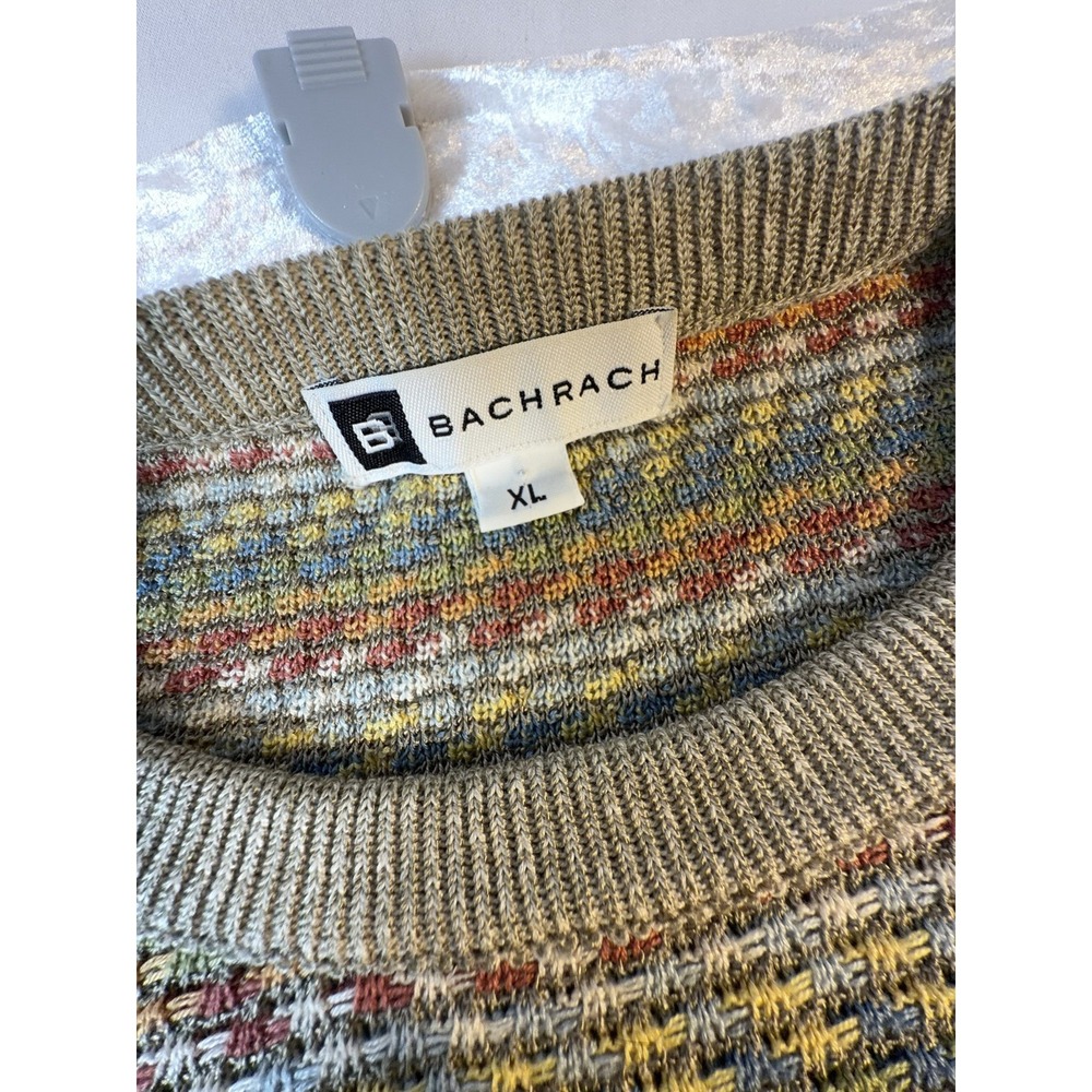 Vintage Bachrach Mens XL Multicolor Knit Crewneck Sweater 90s Grandpa